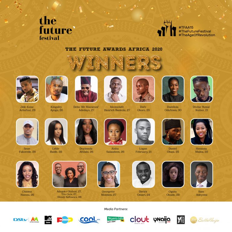 Rema, Damilola Odufuwa, Jide-Kene Achufusi, Chioma Nwosu, Sam Adeyemi, Seun Fakorede, others emerge winners at The Future Awards Africa 2020